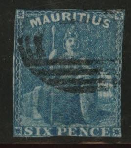 MAURITIUS Scott 18 Blue 6p Britannia 1859 CV$50 nice  