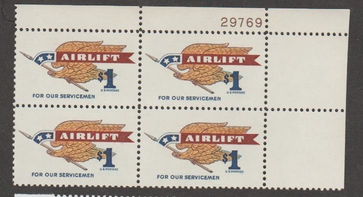 U.S. Scott #1341 Airlift for our Serviceman Eagle Stamp - Mint NH Plate Block