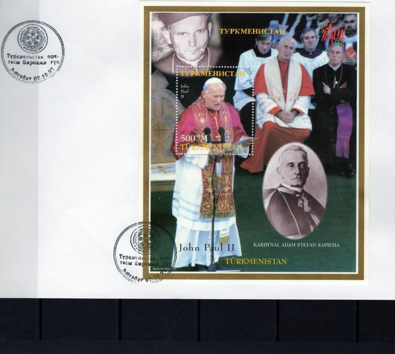 Turkmenistan 1997 Pope John Paul II-Cardinal Sapieha s/s Perforated in FDC