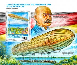 TOGO - 2020 - First Zeppelin Flight - Perf Souv Sheet - Mint Never Hinged