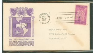US 895 1940 3c Pan American Union/50th anniversary on an addressed first day cover with a Purple Ross cachet.