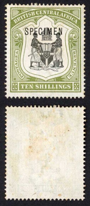 Nyasaland SG50as 10/- Opt Specimen M/M