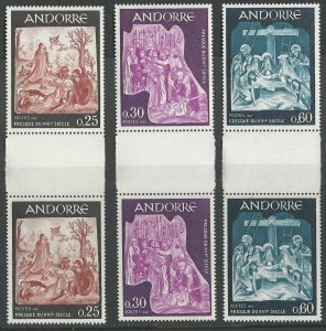 Andorra-French # 178-80  Fresco Art  GUTTER PAIRS  (3) Mint NH