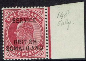 BRITISH SOMALILAND 1903 KEVII SERVICE 1A MNH ** ERROR BRIT SH FOR BRITISH