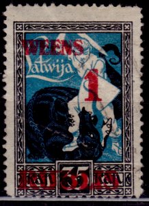 Latvia, 1920, Liberation Kurzeme, overprint new value 1R/35K, sc#91, used