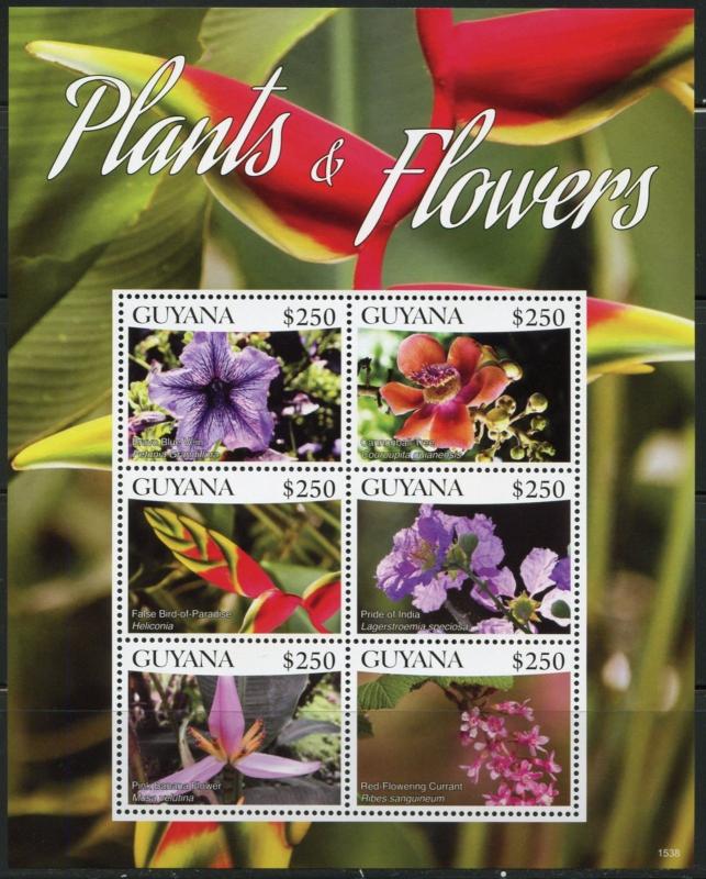 GUYANA 2016  FLOWERS AND PLANTS  SHEET OF  SIX  MINT NH 