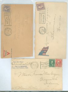 US  3 World War I military branch cancels, 2 are flag cancels, 3rd is Universal Company