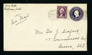 Air Mail Cover Pullman, Washington to Aurora, Illinois dated 12-1-1937