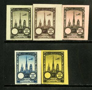 France Stamps Essay Lot of 5X 1922 Roven Air Meet Trial Colors