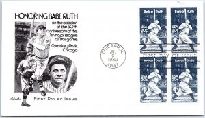 U.S. FIRST DAY COVER HONORING BABE RUTH BLOCK OF (4) ON ARTMASTER CACHET 1984