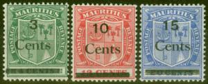 Mauritius 1925 set of 3 SG242-244 V.F Very Lightly Mtd Mint