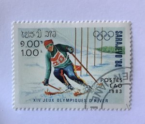 Laos 1983 Scott 474 CTO - 1k,  Sarajevo Winter Olympic Games, slalom