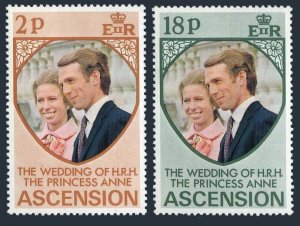 Ascension 177-178 2 sets, MNH. Royal wedding 1973: Princess Anne, Mark Phillips.