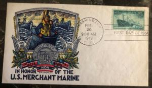 1946 Washington DC USA Patriotic First Day Cover Staehle Merchant Marine Sc#939