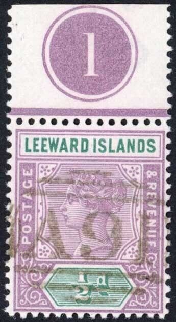 Virgin Is Leeward Is SG1 1/2d Plate Example A91 used on board the Cunard Line