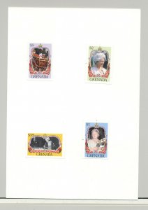 Grenada #1298-1301 Queen Mother 85th Birthday 3v & S/S Imperf Proofs on 2v Cards