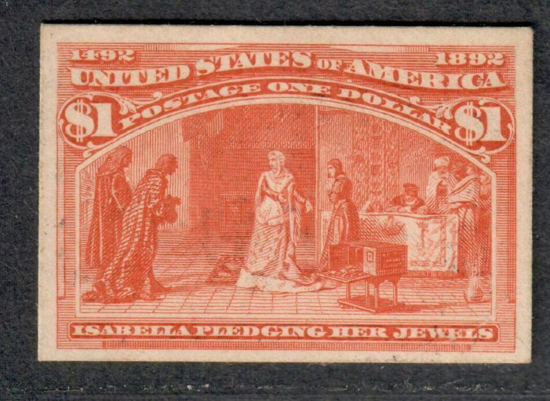 $US Sc#241p4 M/H/VF Columbian Plate Proof on card, Cv. $200