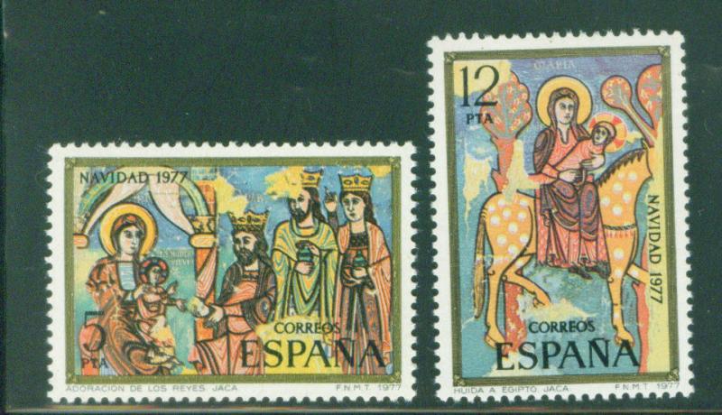 Spain Scott 2073-4 MNH** Christmas nativity 1977