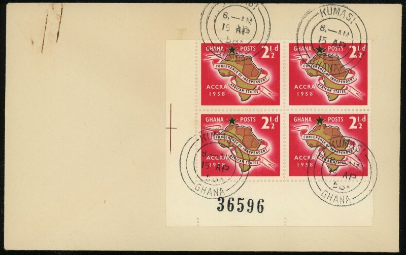 Ghana #21 African States Independence Conference FDC First Day Cover 1958 Kumasi