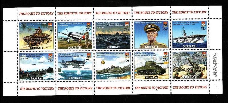 Kiribati-Sc#867-Unused NH sheet-WWII End-Planes-Ships-2005-