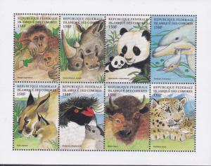 Comoro Islands 1999 Complete Set of Four (4) Animal Sheets Tiger Whale VF/NH(**)