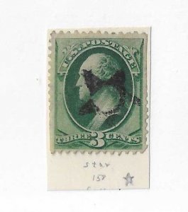 USA Sc #158 3c green used with fancy star cancel VF