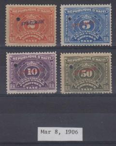 HAITI 1906 POSTAGE DUE Sc J10-J13 FULL SET PERF PROOFS + SPECIMEN MNH F,VF 