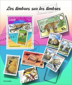 Chad - 2021 Stamps on Stamps, Animals - Stamp Souvenir Sheet - TCH210425b