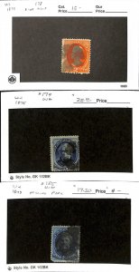 United States Postage Stamp, #178, 179, 185 Used, 1875-79