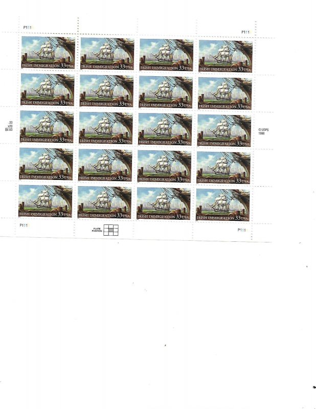 US Stamps/Sheets/Postage Scott #3286 Irish Immigration MNH F-VF OG FV $6.60