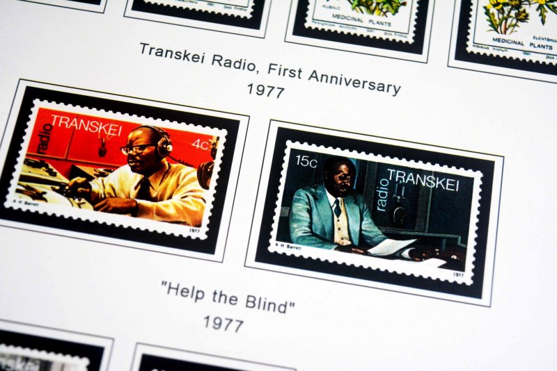 COLOR PRINTED R.S.A. TRANSKEI 1976-1994 STAMP ALBUM PAGES (34 illustrated pages)