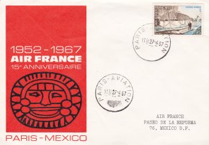 air france 1967 paris to mexico aviation flight stamps cover  r15396