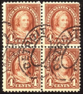 1923, US 4c, Martha Washington, Used, Block of 4, Sc 556