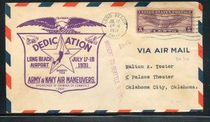 UNITED STATES 1931 DEDICATION LONG BEACH AIRPORT COVER STAMPED MISSENT SEATTLE