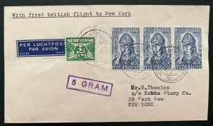 1939 The Hague Netherlands First Trans Atlantic Flight Cover to New York Usa