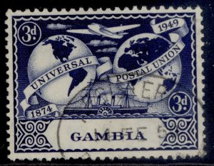 GAMBIA GVI SG167, 3d deep blue UPU, FINE USED.