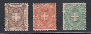 1896-97 Italy - Kingdom, No. 65/67 Coat of arms of Savoy 3 val MNH ** EXCELLENT