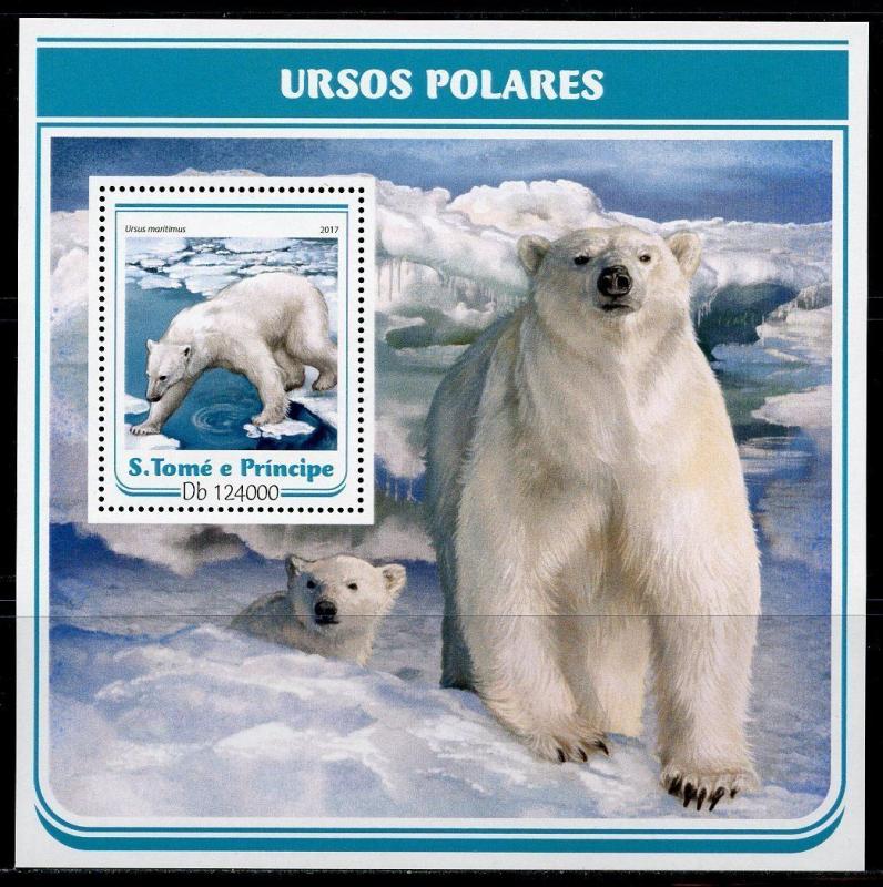 SAO TOME 2017 POLAR BEARS SOUVENIR SHEET MINT NH