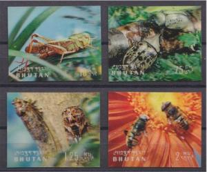 BHUTAN, 4 STAMPS INSECTS, ALL 3D, MINT NEVER HINGED