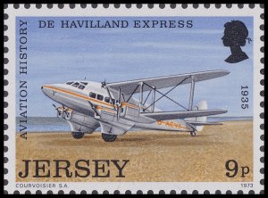 Jersey 92 Aviation History de Havilland Express 9p single (1 stamp) MNH 1973 
