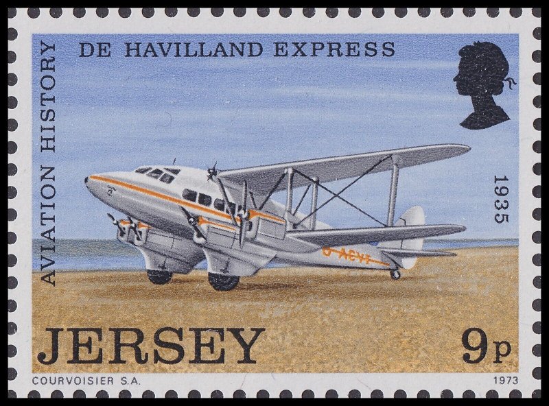 Jersey 92 Aviation History de Havilland Express 9p single (1 stamp) MNH 1973