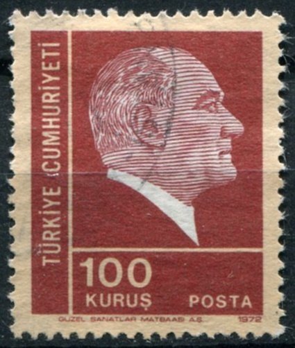 Turkey Sc#1923 Used, 100k buff & red brn, Postal Stamps, 1972-77 Atatürk (1973)