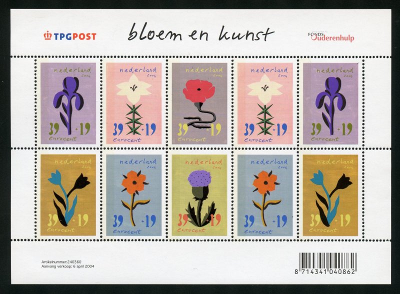 Netherlands Scott B740 MNHOG Sheet of 10 - 2004 Flowers Semi-Postals
