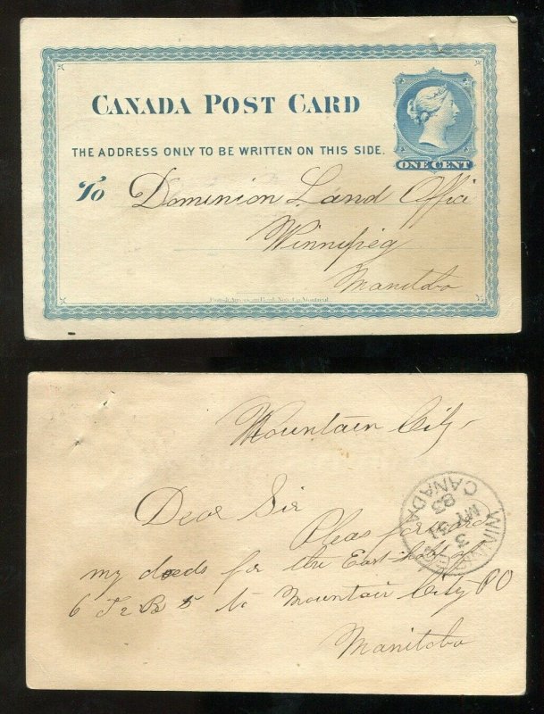 3519 - WINNIPEG 1883 Receiver on Postcard from MOUNTAIN CITY (Selkirk)