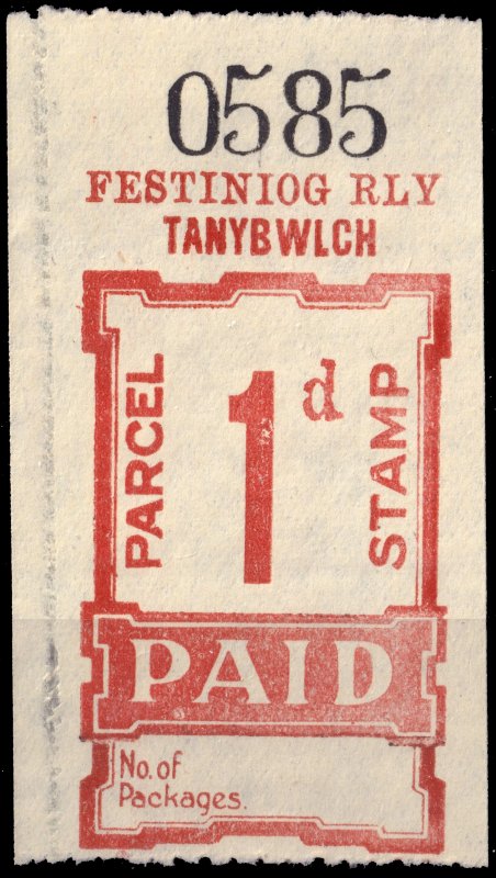 GB / Wales - FESTINIOG RAILWAY Parcel Stamp 1d (Tanybwlch) - Mint -d