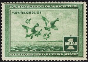 US #RW4 $1 Light Green Duck Stamp MINT NH SCV $300.00