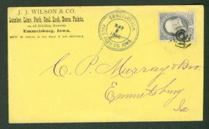 1882, Emmetsburg, Palo Alto Co. Iowa double ring cds w/1¢ (#206) Wilson Lumber