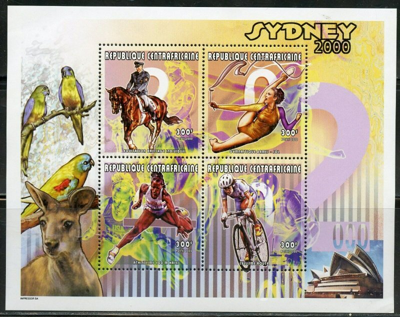 CENTRAL AFRICA 2000 SYDNEY OLYMPIC GAMES SET OF FOUR  SHEETS MINT NH