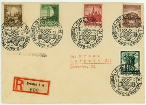 Germany #486-489 BRESLAU 1938 Sport Tournament Registered Cover Special Postmark