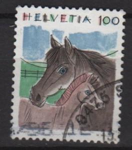  	 Switzerland 1990 - Scott 874 used - 100c, Horses 